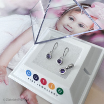 Bílé zlato dětské miminkovské náušnice C1537 fialová + PŘÍVĚSEK ZDARMA